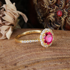 1.5 Carat Round Cut Halo Cluster Ruby Wedding Ring Pave Flower Promise Ring