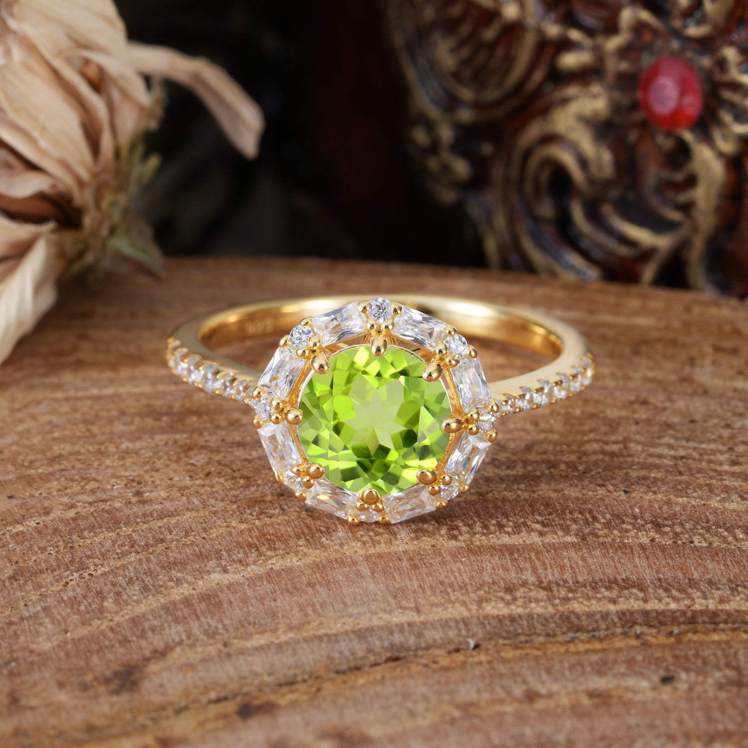 1.5ct Round Cut Peridot Cluster Engagement Ring