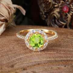 1.5ct Round Wedding Ring 8 Prong Peridot Cluster Setting | Pave Flower Promise Ring for Women