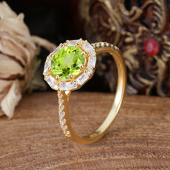 1.5ct Round Wedding Ring 8 Prong Peridot Cluster Setting | Pave Flower Promise Ring for Women