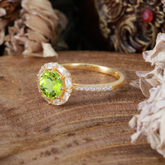 1.5ct Round Wedding Ring 8 Prong Peridot Cluster Setting | Pave Flower Promise Ring for Women