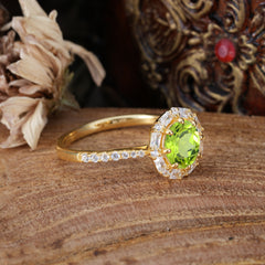 1.5ct Round Wedding Ring 8 Prong Peridot Cluster Setting | Pave Flower Promise Ring for Women