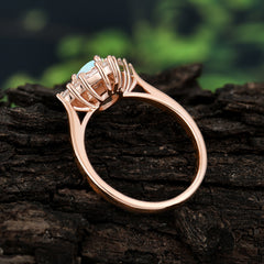 1 Carat Oval Cut Vintage Cluster Opal Engagement Ring