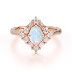 1 Carat Oval Cut Vintage Cluster Opal Engagement Ring