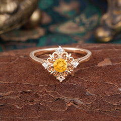 1 Carat Oval Cut Vintage Cluster Citrine Engagement Ring