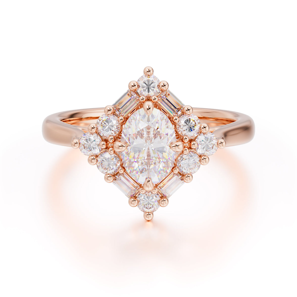 1 Carat Oval Cut Vintage Cluster Moissanite Engagement Ring