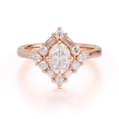 1 Carat Oval Cut Vintage Cluster Moissanite Engagement Ring