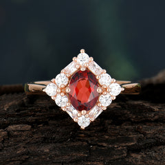 1 Carat Oval Cut Vintage Cluster Garnet Engagement Ring