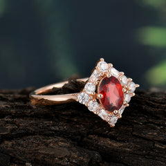 1 Carat Oval Cut Vintage Cluster Garnet Engagement Ring