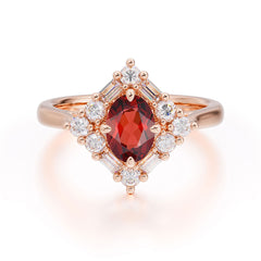 1 Carat Oval Cut Vintage Cluster Garnet Engagement Ring