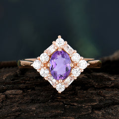 1 Carat Oval Cut Vintage Cluster Amethyst Engagement Ring