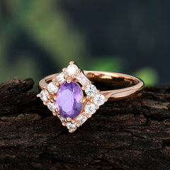 1 Carat Oval Cut Vintage Cluster Amethyst Engagement Ring
