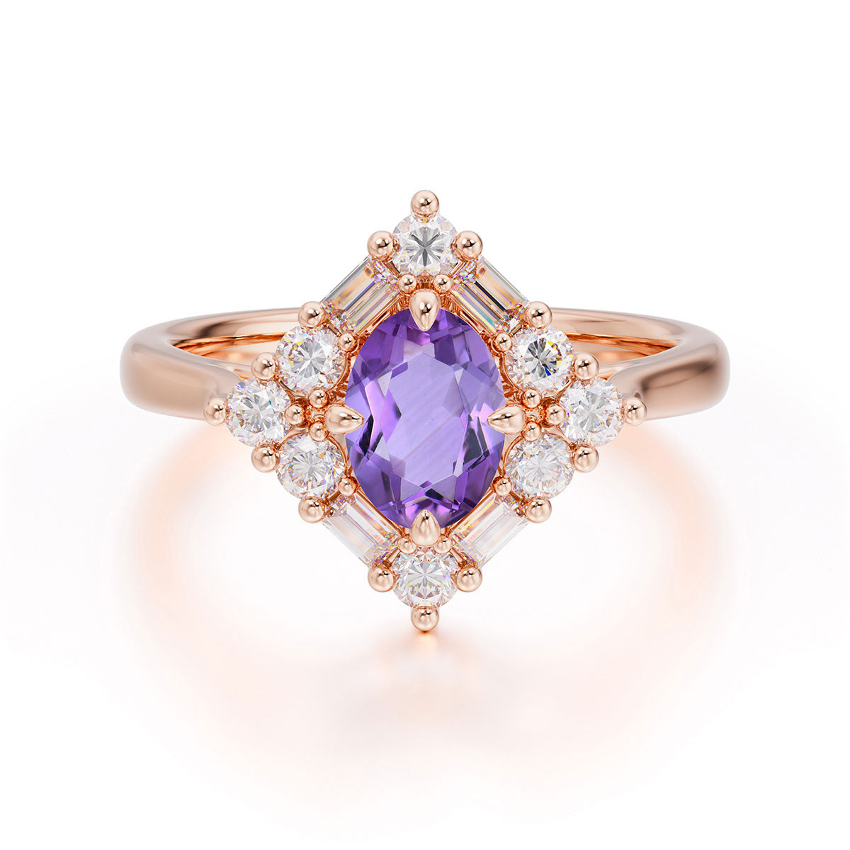 1 Carat Oval Cut Vintage Cluster Amethyst Engagement Ring