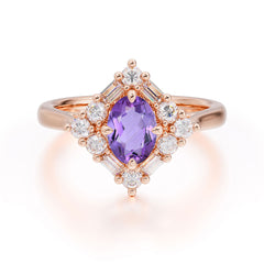 1 Carat Oval Cut Vintage Cluster Amethyst Engagement Ring