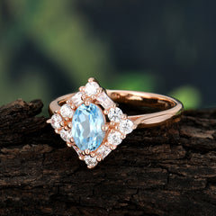 1 Carat Oval Cut Vintage Cluster Aquamarine Engagement Ring