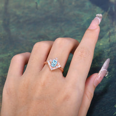 1 Carat Oval Cut Vintage Cluster Aquamarine Engagement Ring