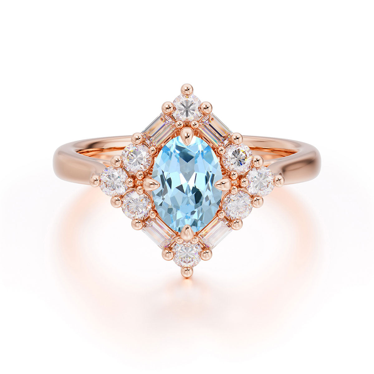 1 Carat Oval Cut Vintage Cluster Aquamarine Engagement Ring