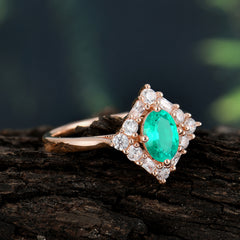1 Carat Oval Cut Vintage Cluster Emerald Engagement Ring