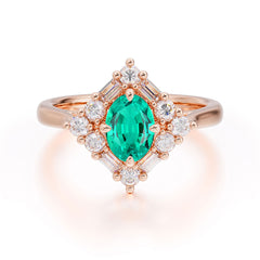 1 Carat Oval Cut Vintage Cluster Emerald Engagement Ring