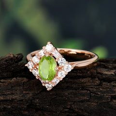 1 Carat Oval Cut Vintage Cluster Peridot Engagement Ring