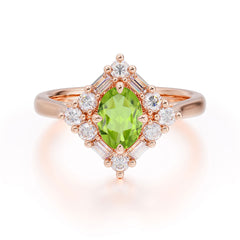 1 Carat Oval Cut Vintage Cluster Peridot Engagement Ring