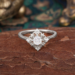 1 Carat Oval Cut Vintage Cluster Moissanite Engagement Ring