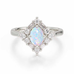 1 Carat Oval Cut Vintage Cluster Opal Engagement Ring