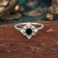 1 Carat Oval Cut Vintage Cluster Black Onyx Engagement Ring