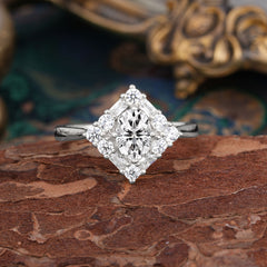 1 Carat Oval Cut Vintage Cluster Lab Diamond Engagement Ring