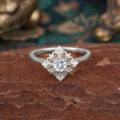 1 Carat Oval Cut Vintage Cluster Lab Diamond Engagement Ring
