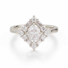 1 Carat Oval Cut Vintage Cluster Moissanite Engagement Ring