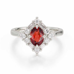 1 Carat Oval Cut Vintage Cluster Garnet Engagement Ring