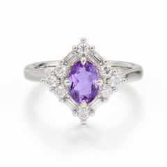1 Carat Oval Cut Vintage Cluster Amethyst Engagement Ring