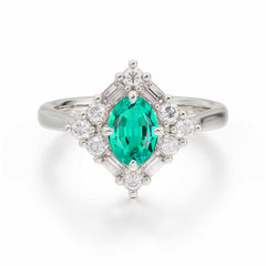 1 Carat Oval Cut Vintage Cluster Emerald Engagement Ring