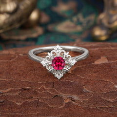 1 Carat Oval Cut Vintage Cluster Ruby Engagement Ring