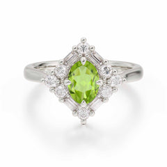 1 Carat Oval Cut Vintage Cluster Peridot Engagement Ring