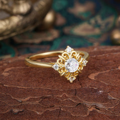 1 Carat Oval Cut Vintage Cluster Moissanite Engagement Ring