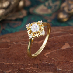 1 Carat Oval Cut Vintage Cluster Moissanite Engagement Ring