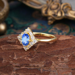 1 Carat Oval Cut Vintage Cluster Sapphire Engagement Ring