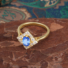 1 Carat Oval Cut Vintage Cluster Sapphire Engagement Ring