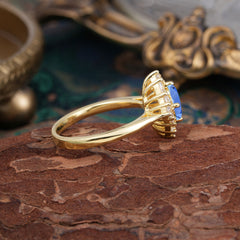 1 Carat Oval Cut Vintage Cluster Sapphire Engagement Ring