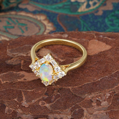1 Carat Oval Cut Vintage Cluster Opal Engagement Ring