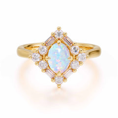 1 Carat Oval Cut Vintage Cluster Opal Engagement Ring