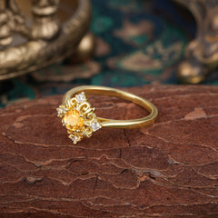 1 Carat Oval Cut Vintage Cluster Citrine Engagement Ring