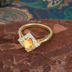 1 Carat Oval Cut Vintage Cluster Citrine Engagement Ring