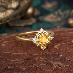 1 Carat Oval Cut Vintage Cluster Citrine Engagement Ring