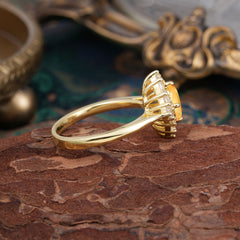 1 Carat Oval Cut Vintage Cluster Citrine Engagement Ring