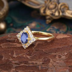 1 Carat Oval Cut Vintage Cluster Tanzanite Engagement Ring