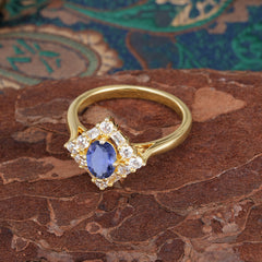 1 Carat Oval Cut Vintage Cluster Tanzanite Engagement Ring