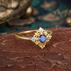 1 Carat Oval Cut Vintage Cluster Tanzanite Engagement Ring